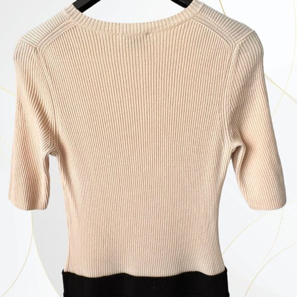 Theory Lexianna Evian Stretch Wool Blend Sweater Dress Colorblock Ivory/Black - Picture 7 of 15